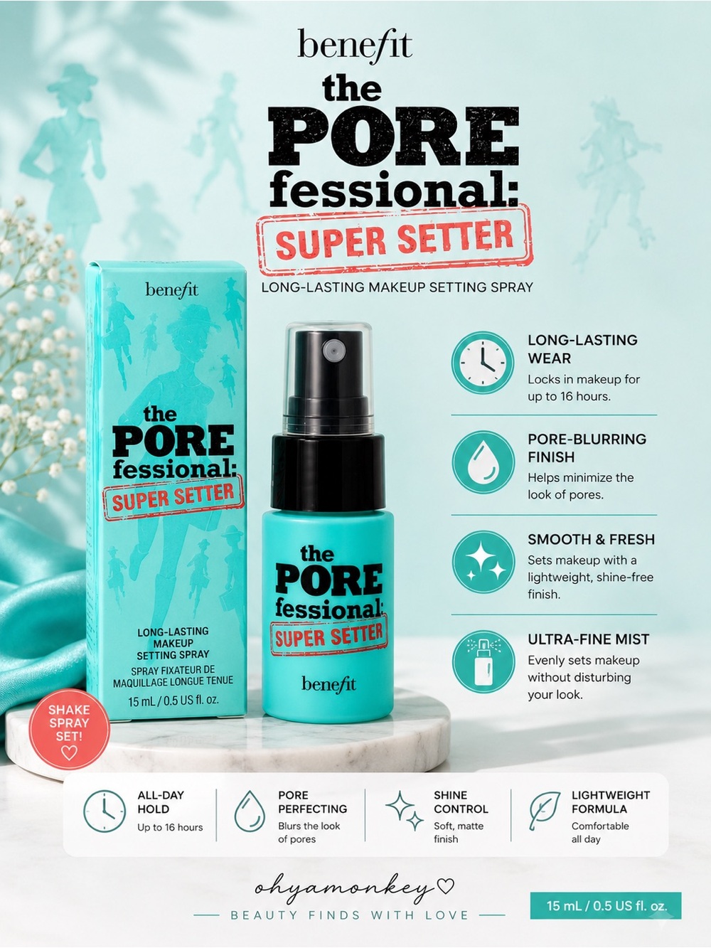 Benefit The POREfessional Super Setter Setting Spray Travel Size 15ml